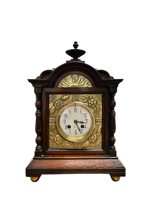 French mahogany and brass striking mantle clock